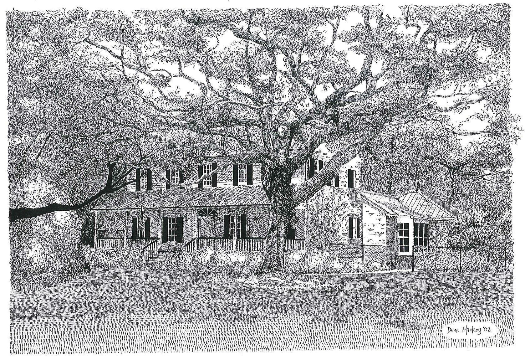 The Home of Milton J Womack, pen & ink 18x12