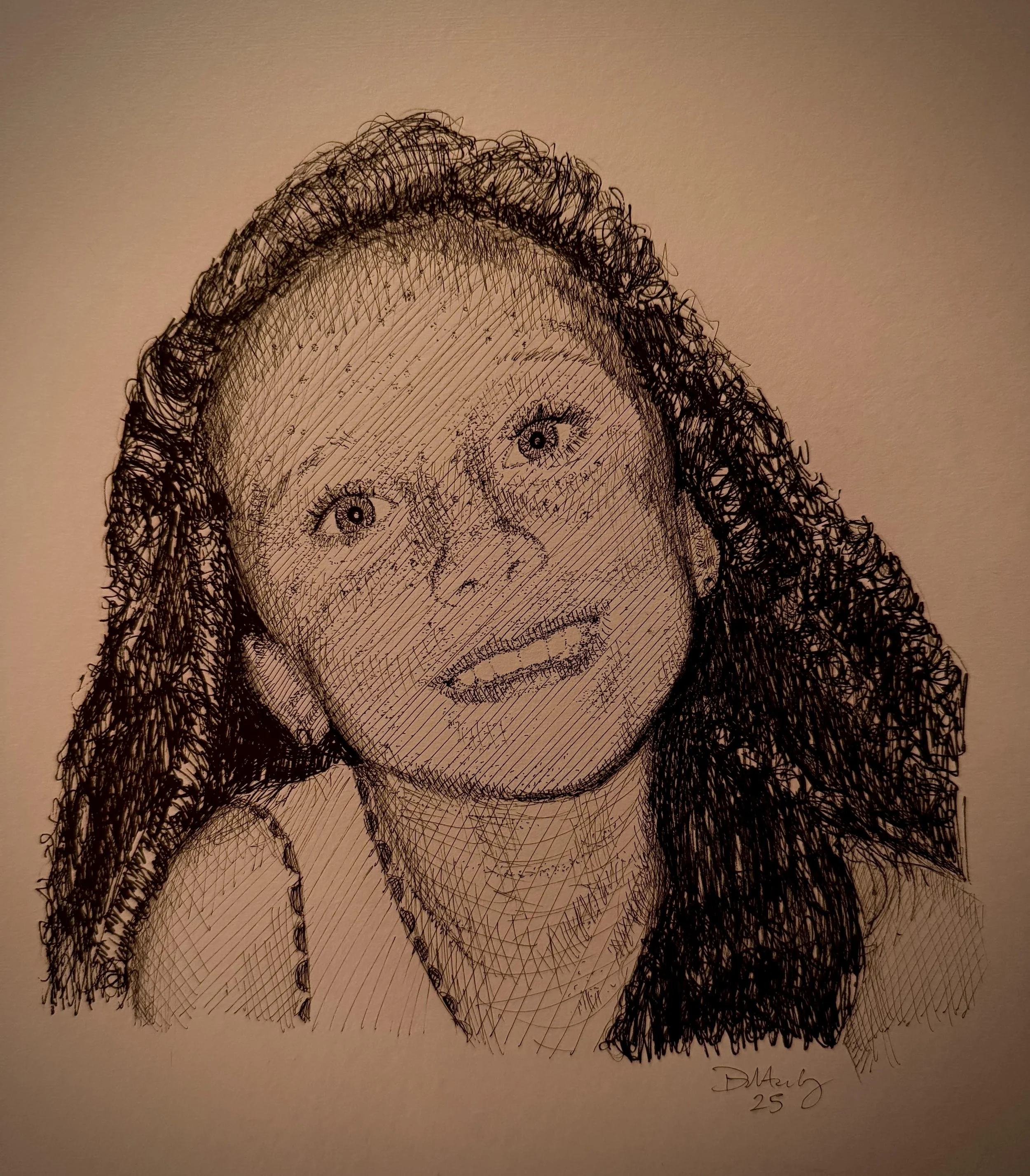 Audrey age 9, pen & ink 14x11