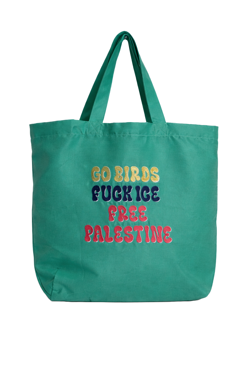 Green Go Birds Fuck ICE Free Palestine Tote