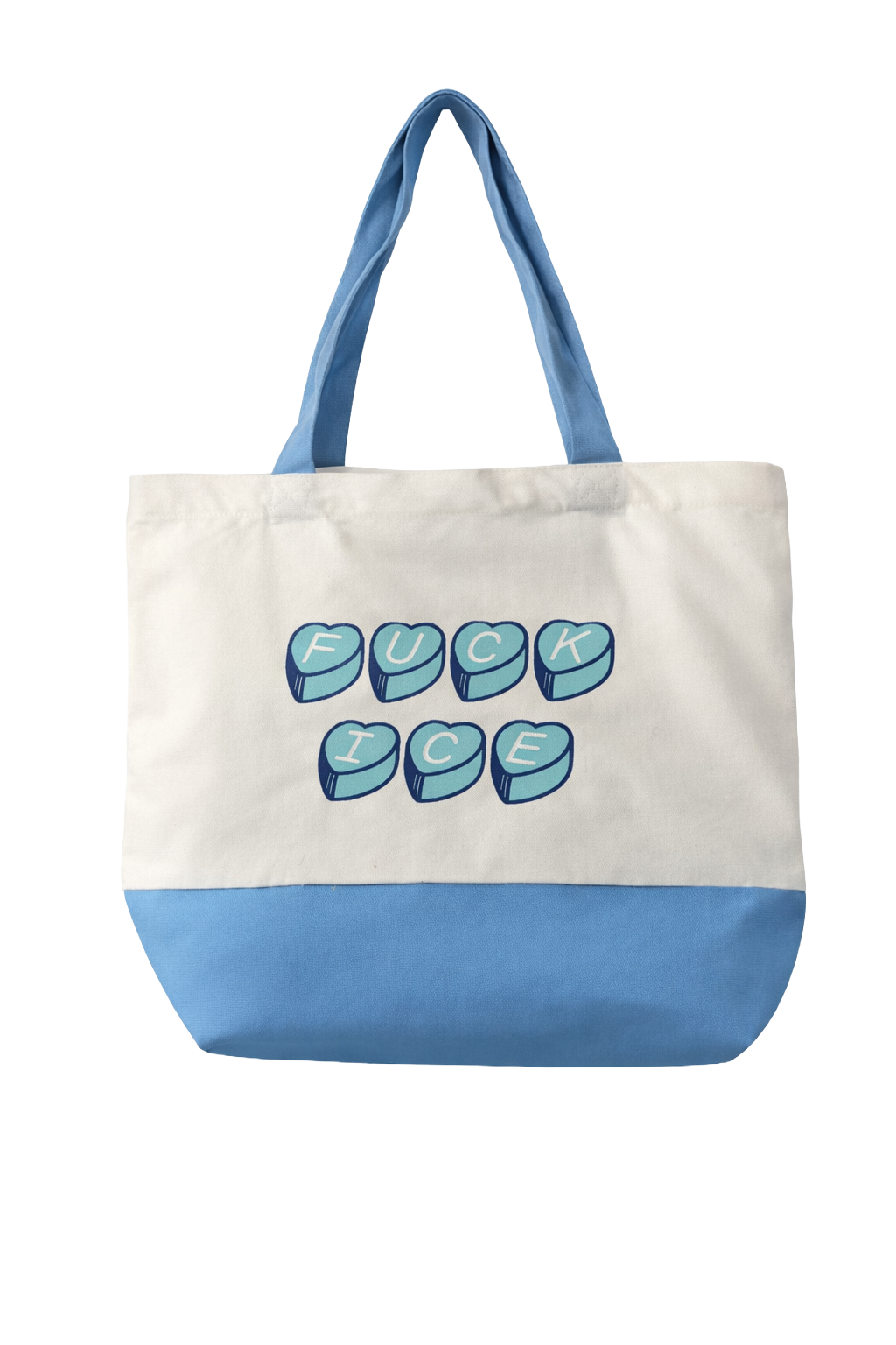 Large Blue Candy Hearts Fuck ICE Tote