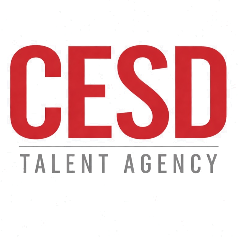 Logo for CESD Talent Agency with large red letters 'CESD' and smaller gray text 'Talent Agency' below.