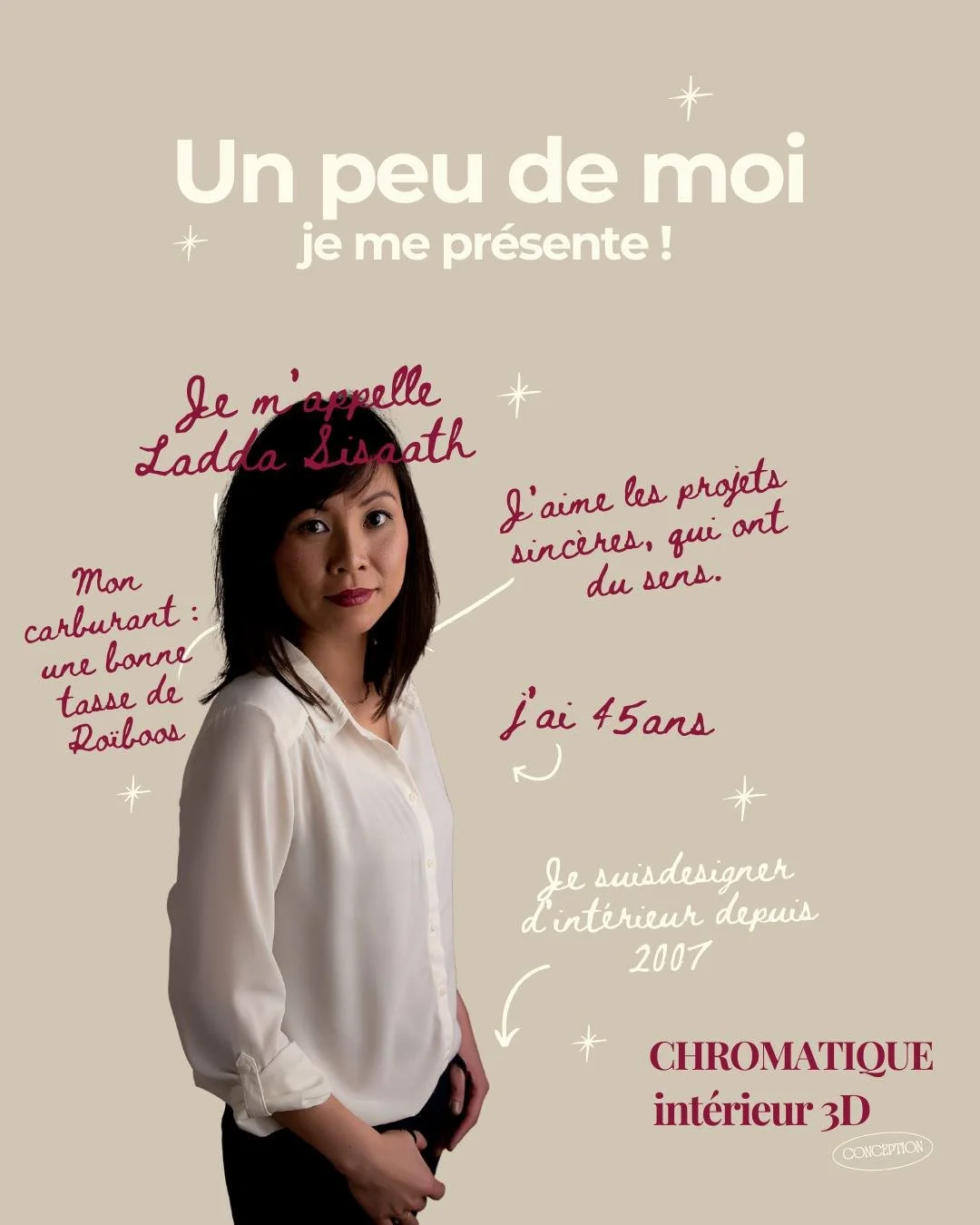Un peu plus que des plans.
Un peu plus que des rendus.

Derri&egrave;re chaque projet, il y a une personne.
Une &eacute;coute.
Une vision.

Je m&rsquo;appelle Ladda.
Designer d&rsquo;int&eacute;rieur depuis 2007, passionn&eacute;e par les projets qui