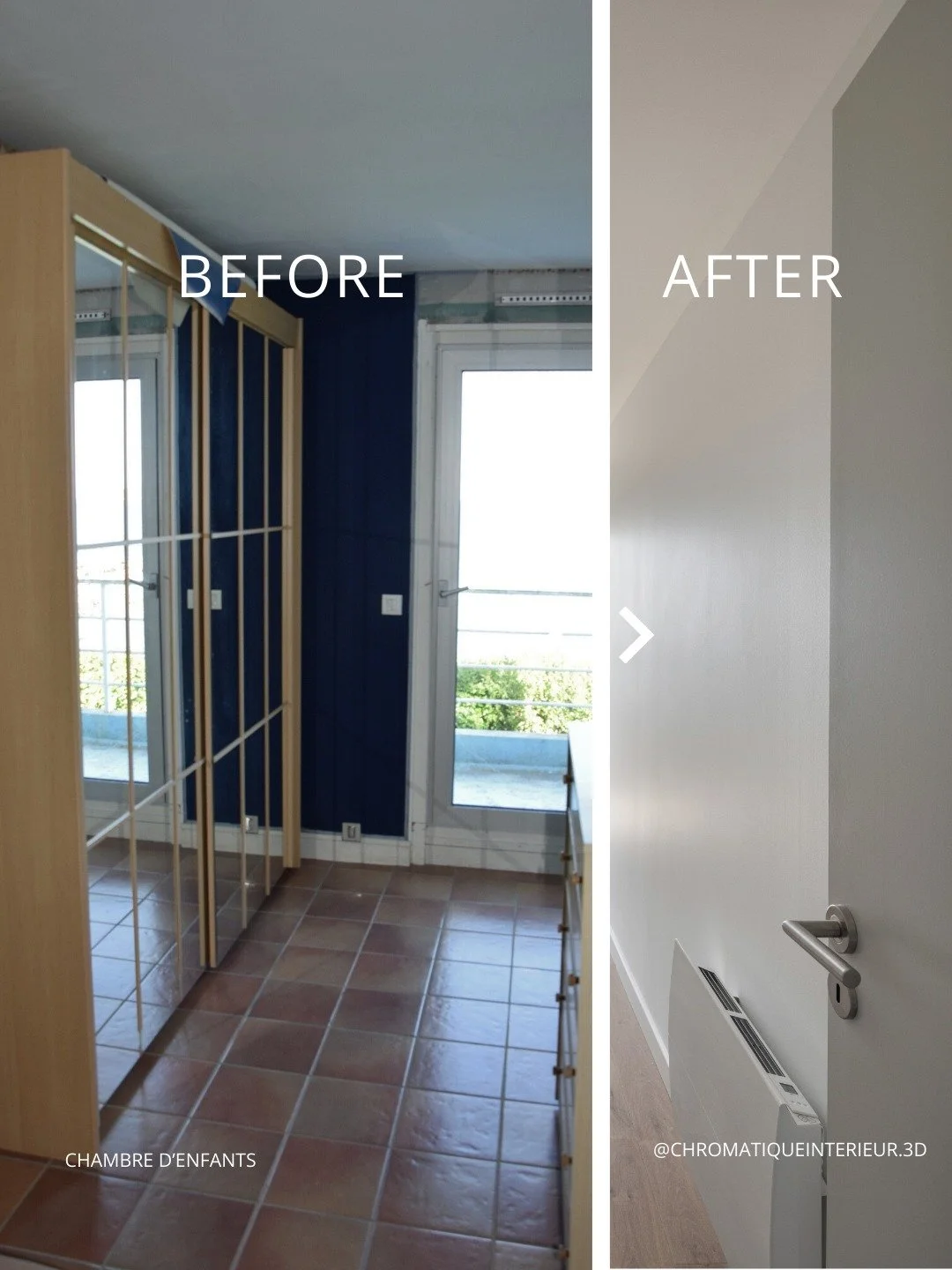 Before / After ✨

Chambre d&rsquo;enfant d&rsquo;un appartement destin&eacute; &agrave; la location avec vue mer 🌊
L&rsquo;objectif : cr&eacute;er un espace attractif sans surinvestir. Ici, l&rsquo;essentiel suffit pour g&eacute;n&eacute;rer le coup