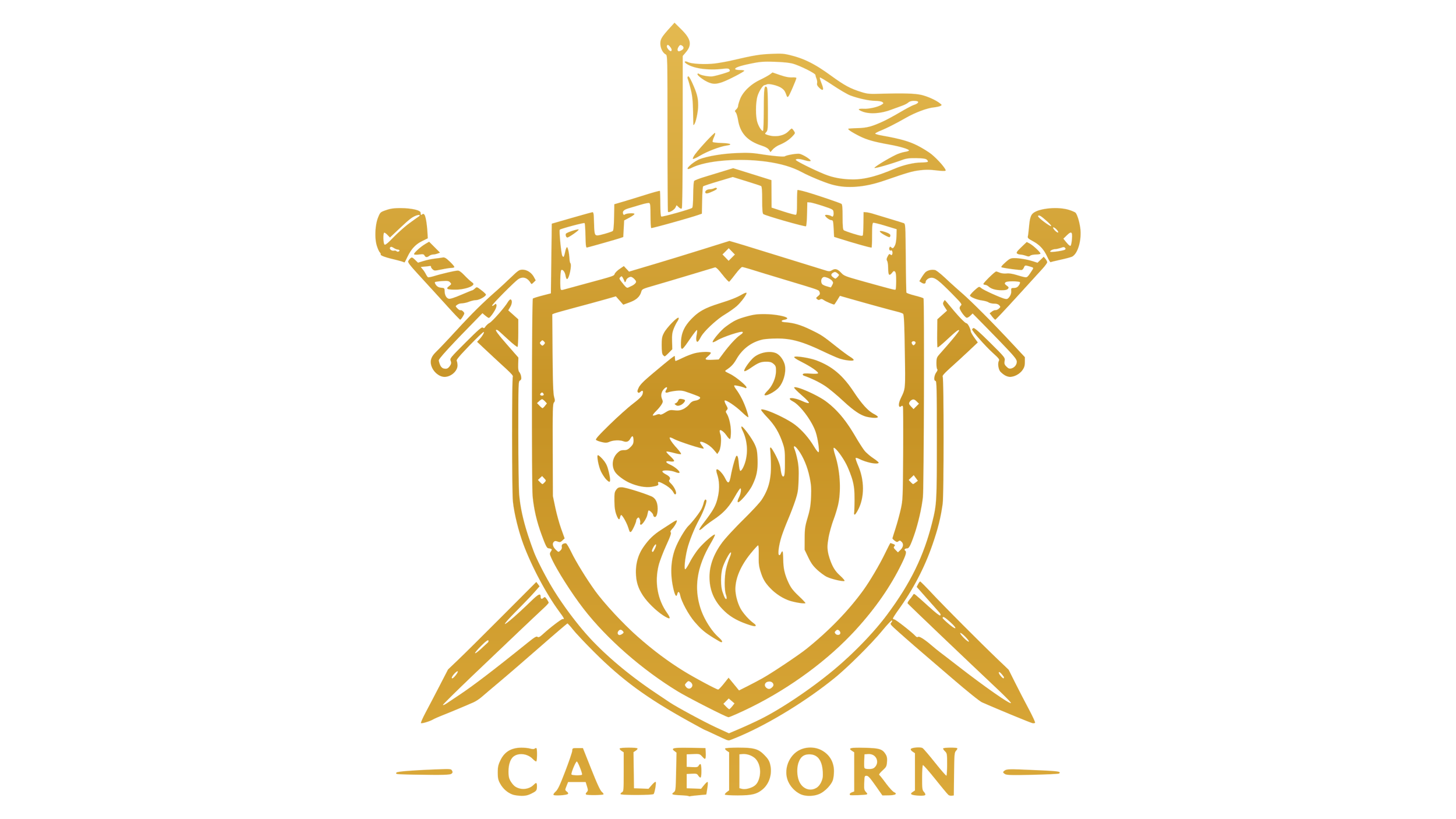 A gold-colored arrow pointing to the right with a geometric design.