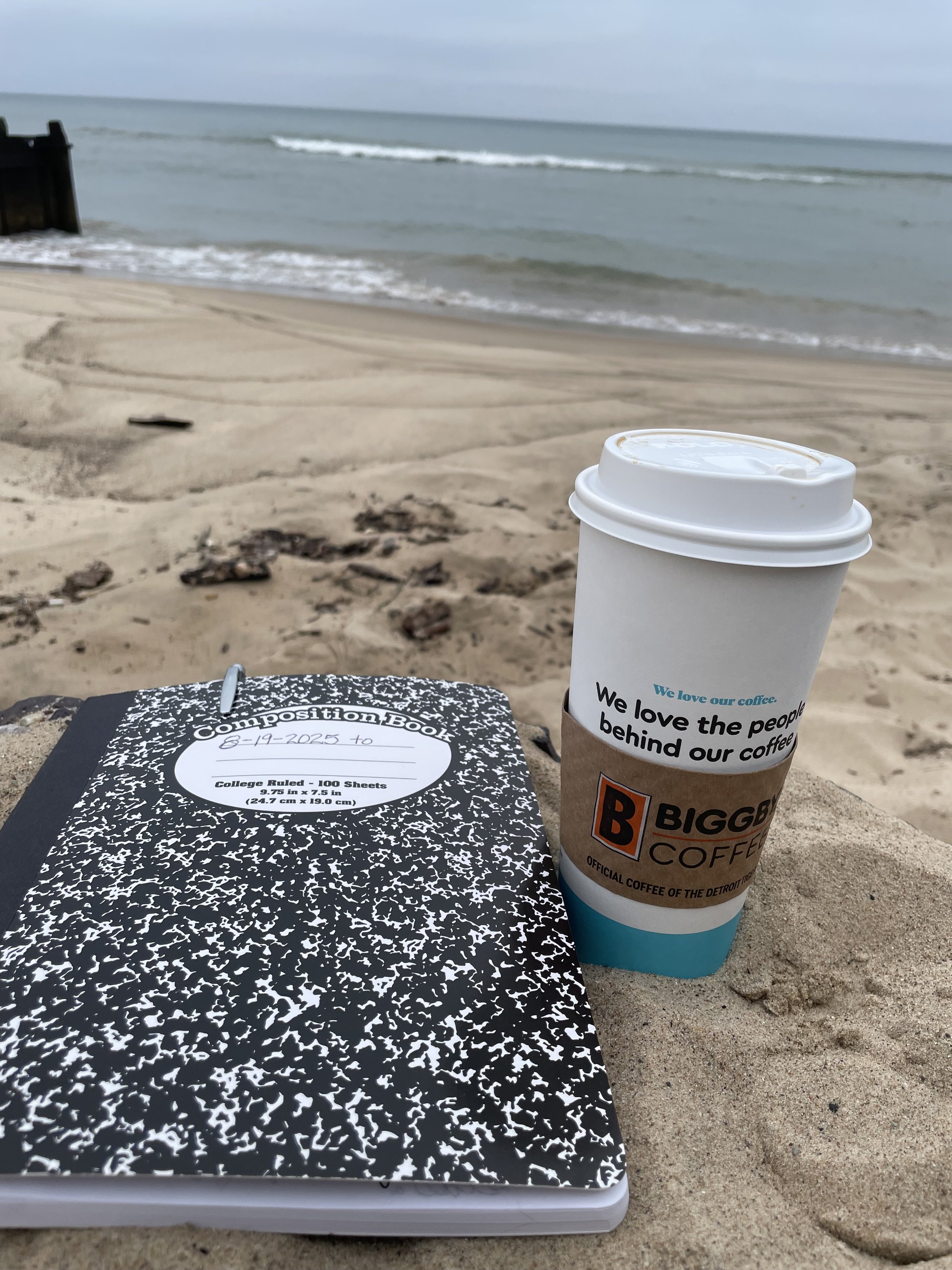 Journaling and coffee at St. Joseph, Michigan--on Lake Michigan.