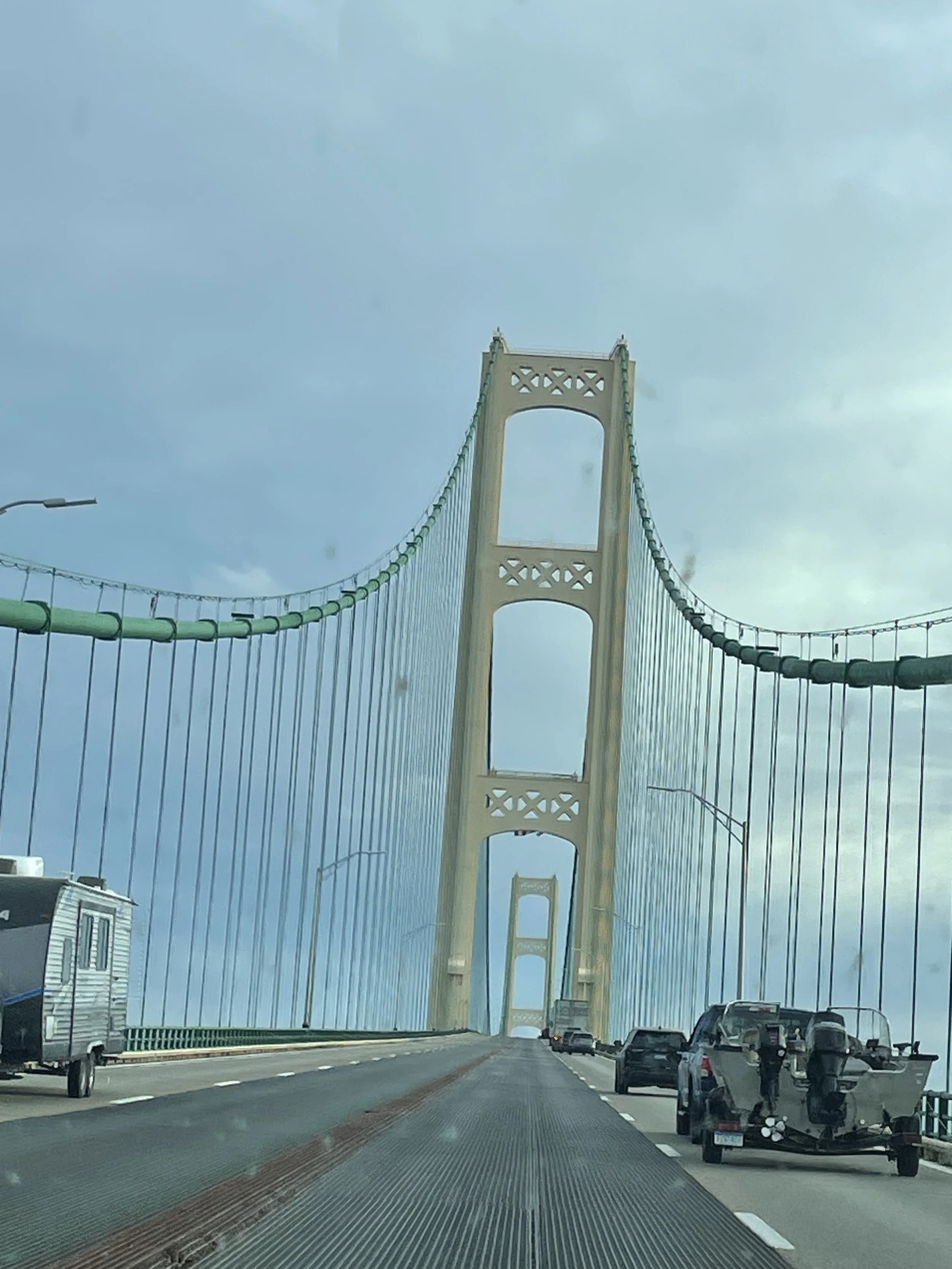 Mackinac Bridge, heading southbound to Michigan's Lower Peninsula.