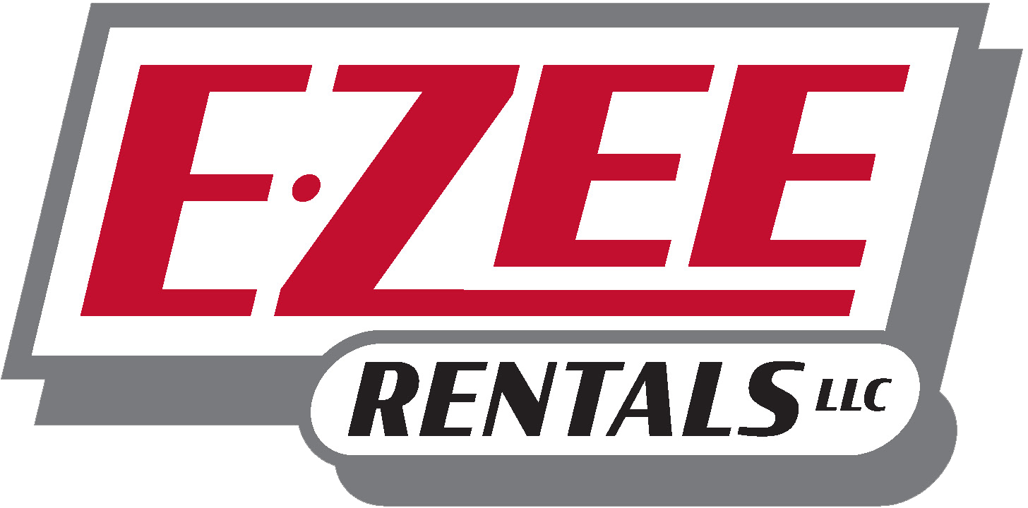 Logo of EZEE Rentals LLC with large red and white text and a gray and black outline.