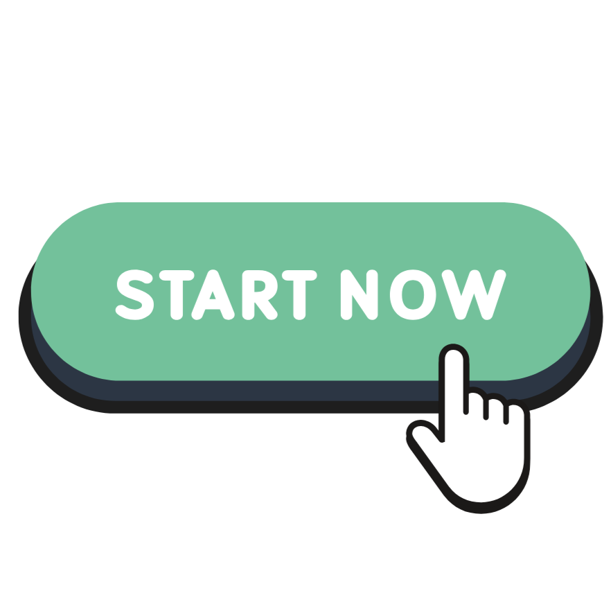 Green clickable button labeled 'START NOW' with a hand cursor pointing at it.