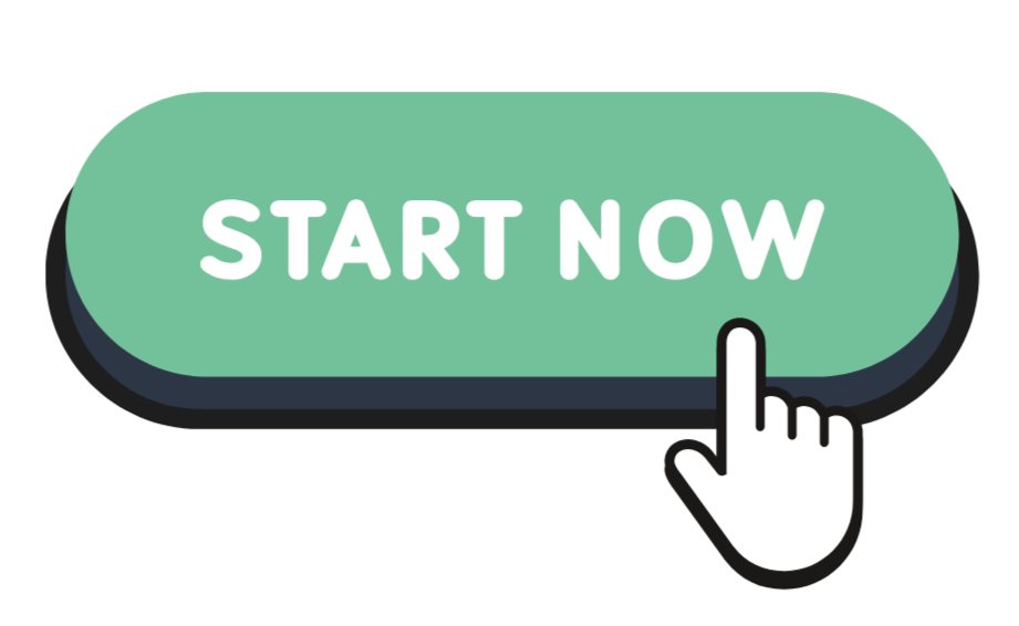 A green button with white text that says "START NOW" and a white hand cursor pointing at it.