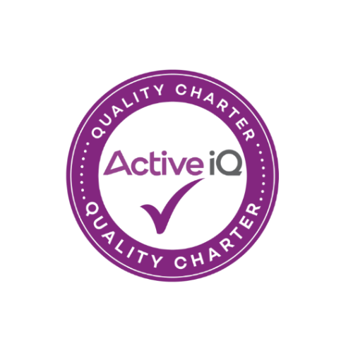 Active IQ Quality Charter badge with a purple border, purple check mark, and purple and black text.