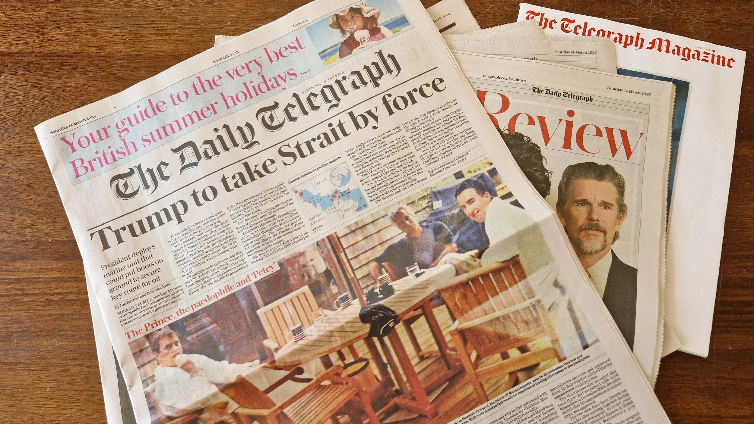 Picture of Daily Telegraph newspaper, the edition published on 14 March 2026