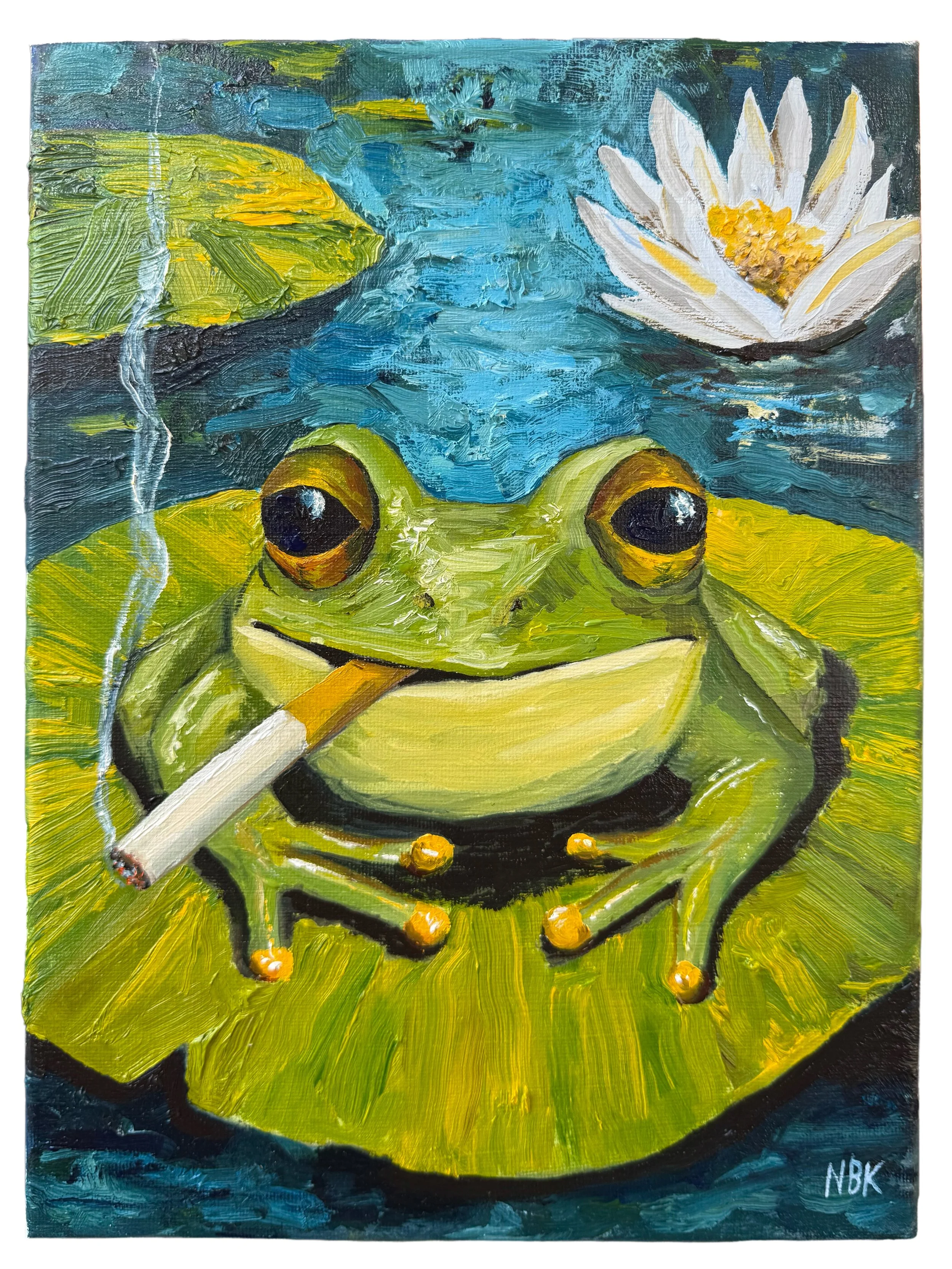 Smoking Frog. Oil on canvas 8x11