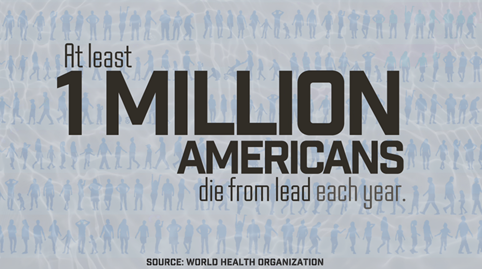 An infographic showing that at least one million Americans die from lead poisoning each year, sourced from the World Health Organization.