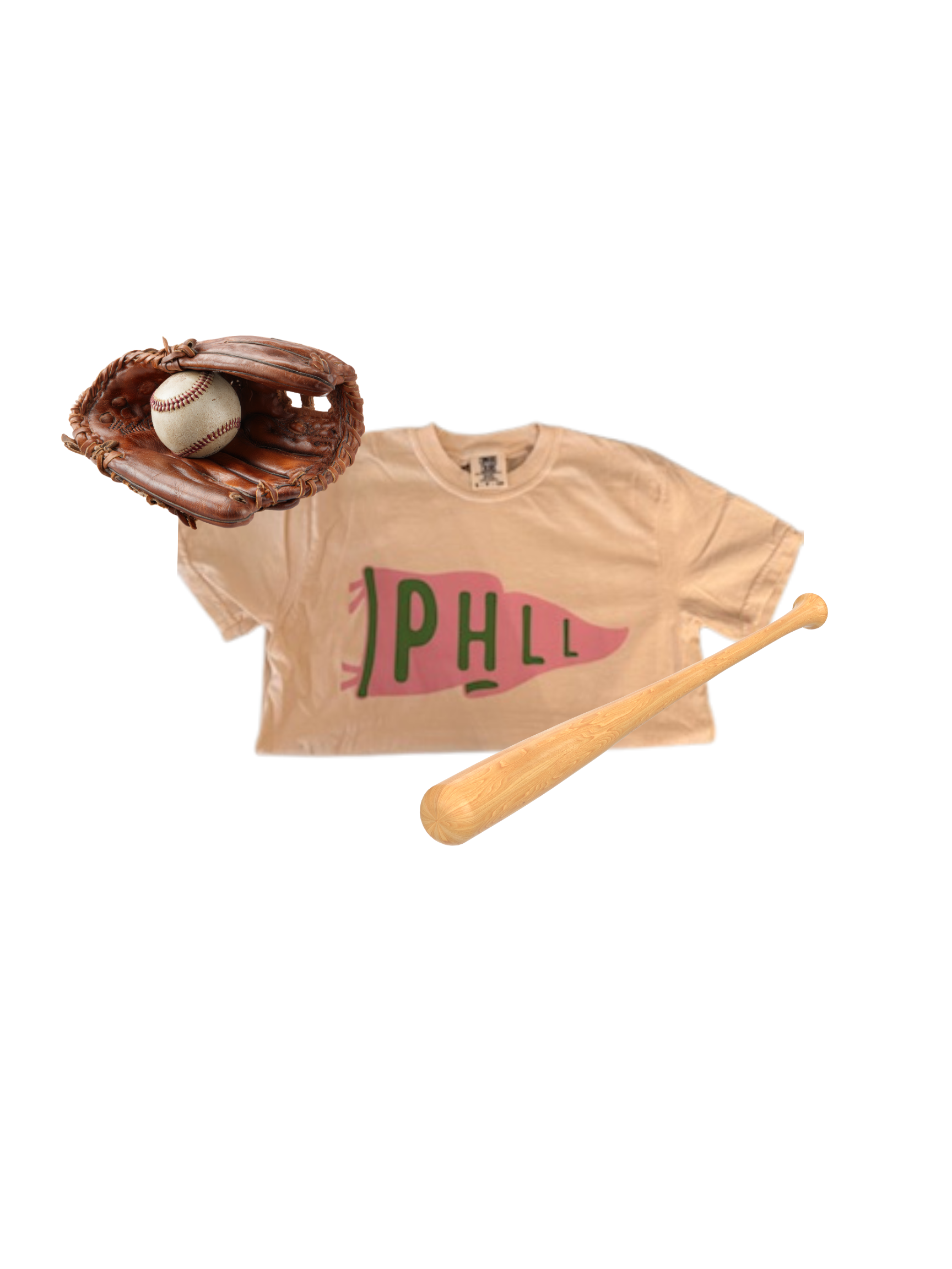 PHLL Pennant Tee - Ivory shirt with pink and green pennant