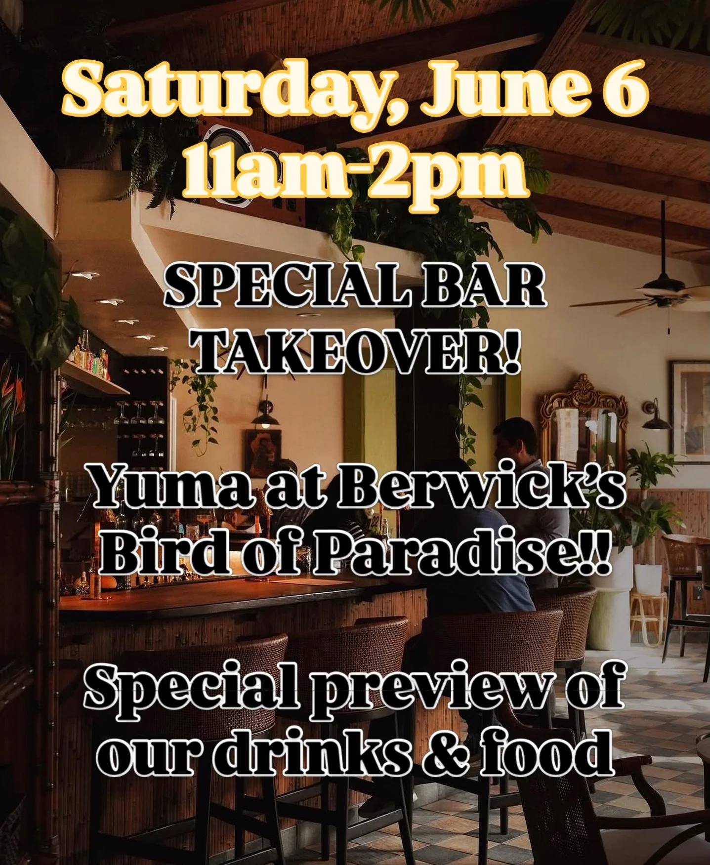 BIG NEWS 🌴🍹

We&rsquo;re taking over @berwicksbirdofparadise for a special Yuma pop-up.

The bar&rsquo;s opening early, we&rsquo;re bringing the sandwiches, the drinks are flowing, and the vibes are gonna be immaculate.

Come hang with us for Cuban