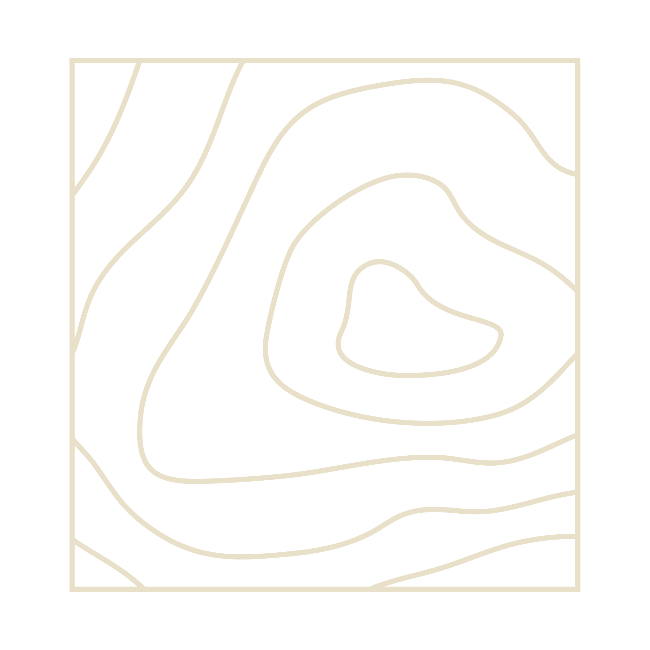 A black background with beige contour lines forming an abstract topographic map or landscape.