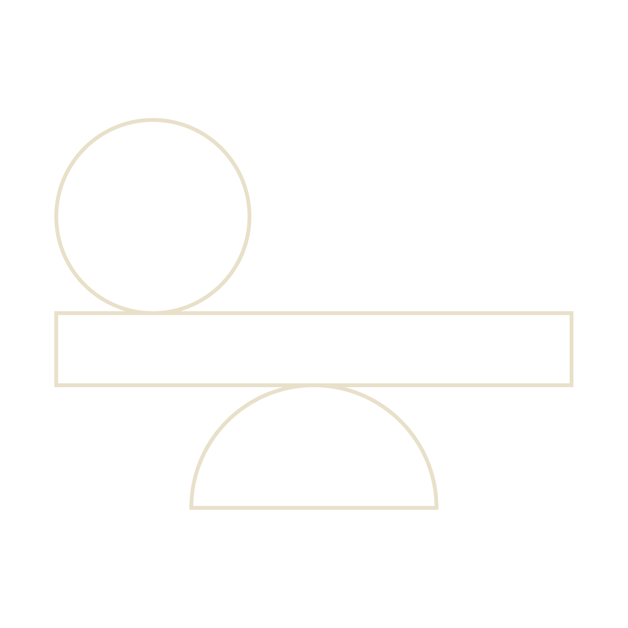 Abstract geometric illustration with circles, rectangles, and semi-circles connected by lines on black background.