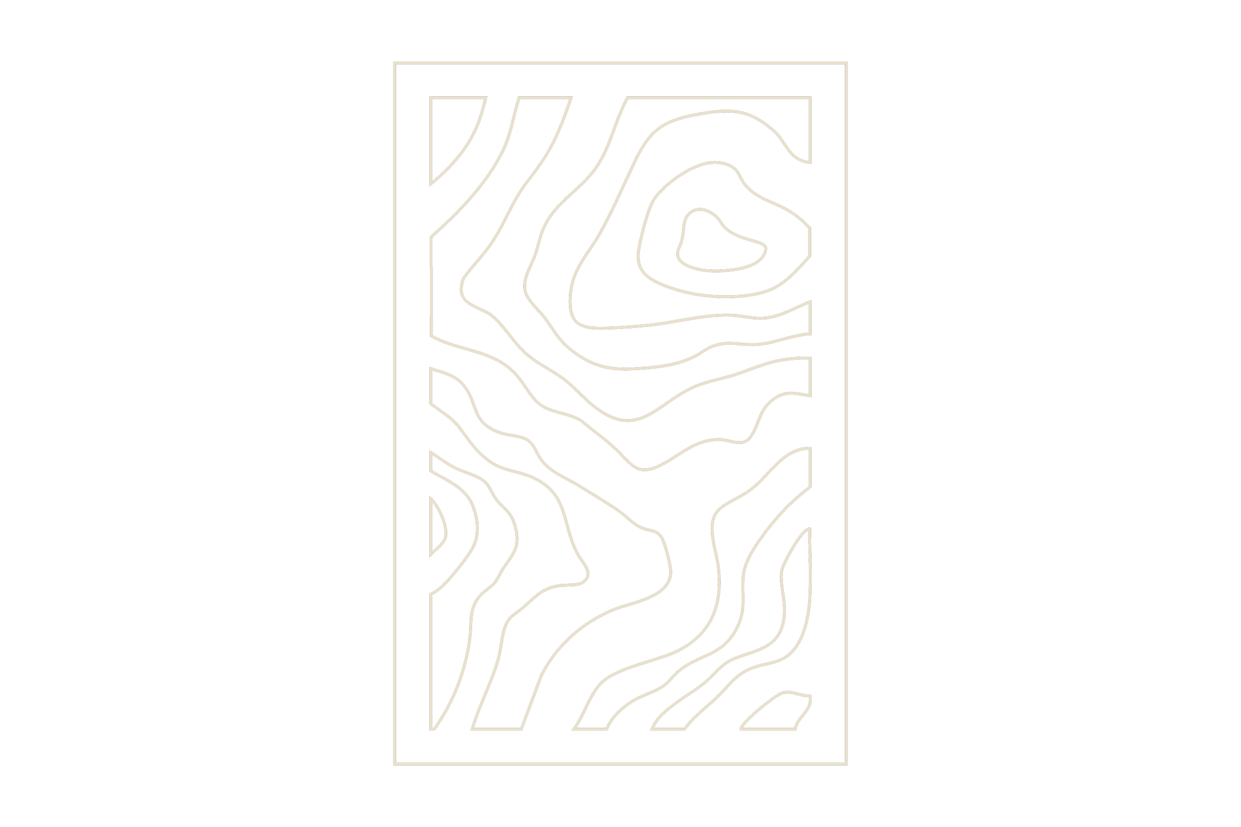Outline of a topographic map with contour lines inside a rectangle, against a black background.