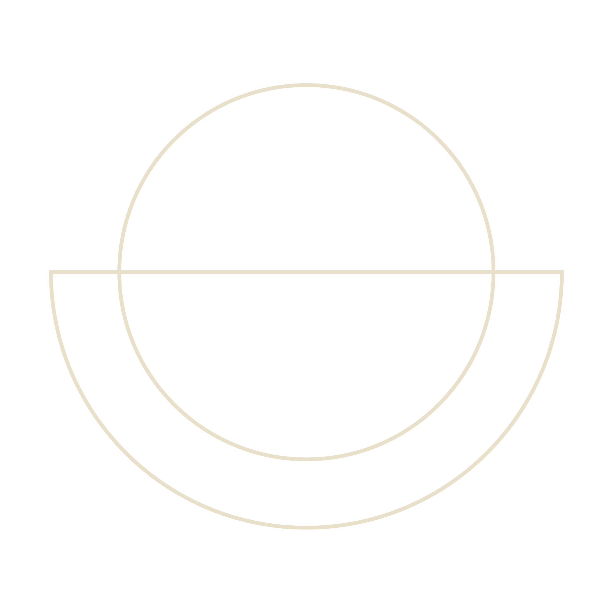 An abstract geometric design with a large circle and a semi-circle on a black background, with thin beige lines forming the shapes.