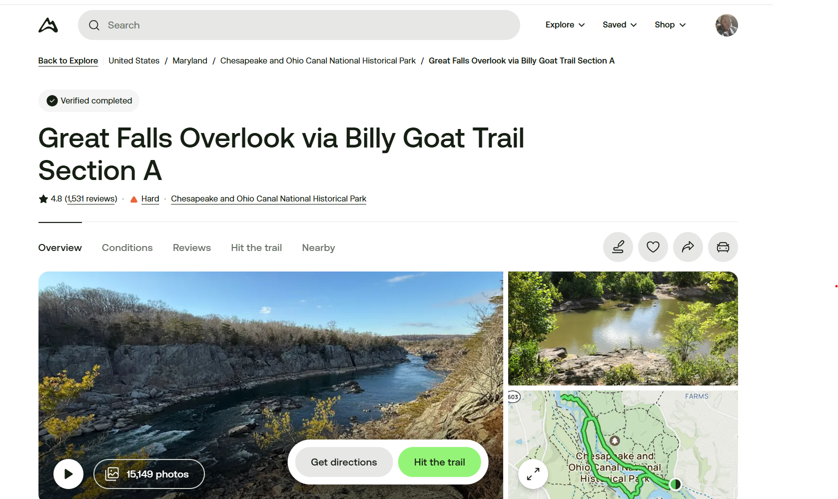 screenshot of alltrails page.