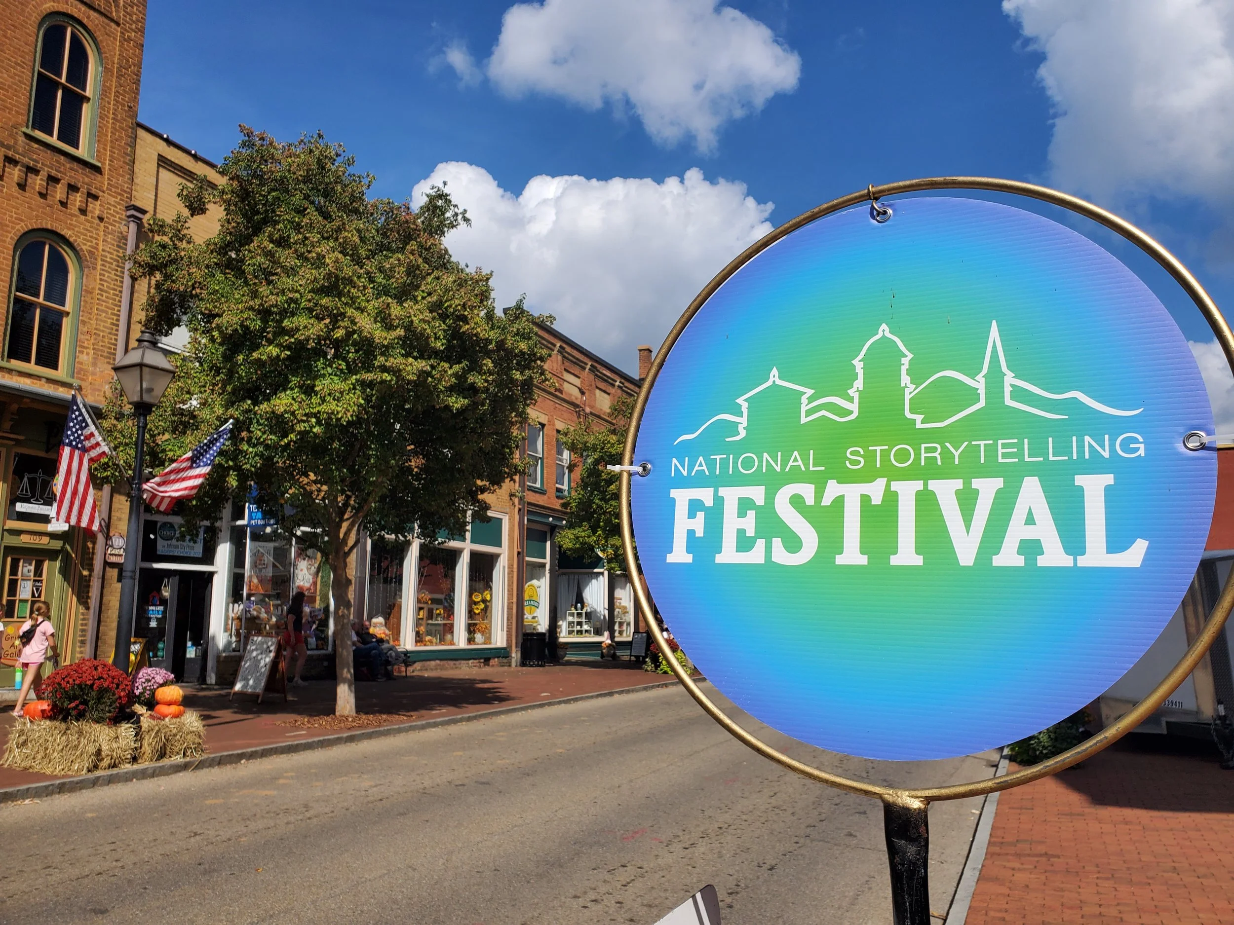 International Storytelling Festival sign on Main Street