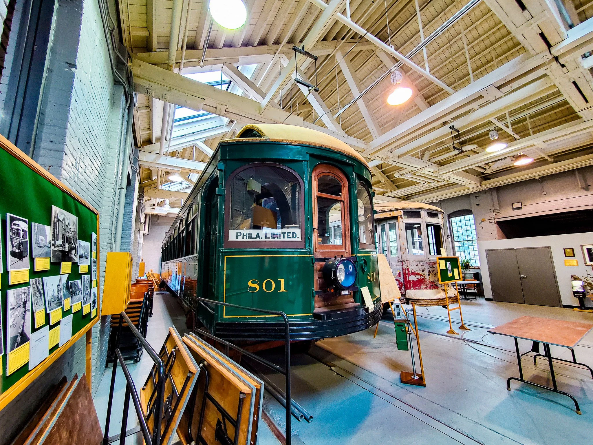 Scranton Trolley Museum inside with green trolley front.jpg