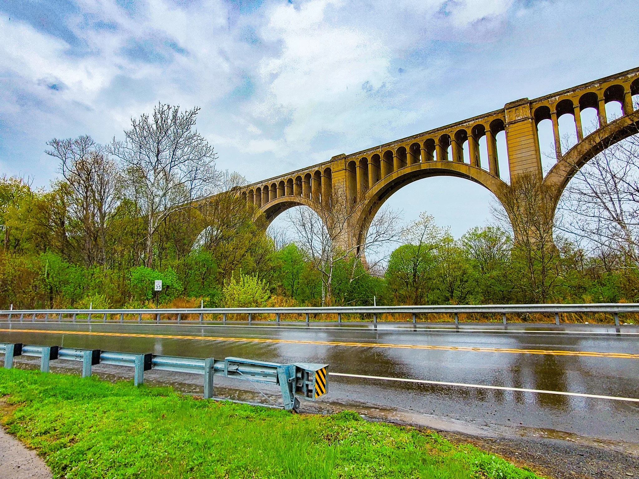 Tunkhannock Viaduct bridge on rainy day at Nicholson PA.jpg