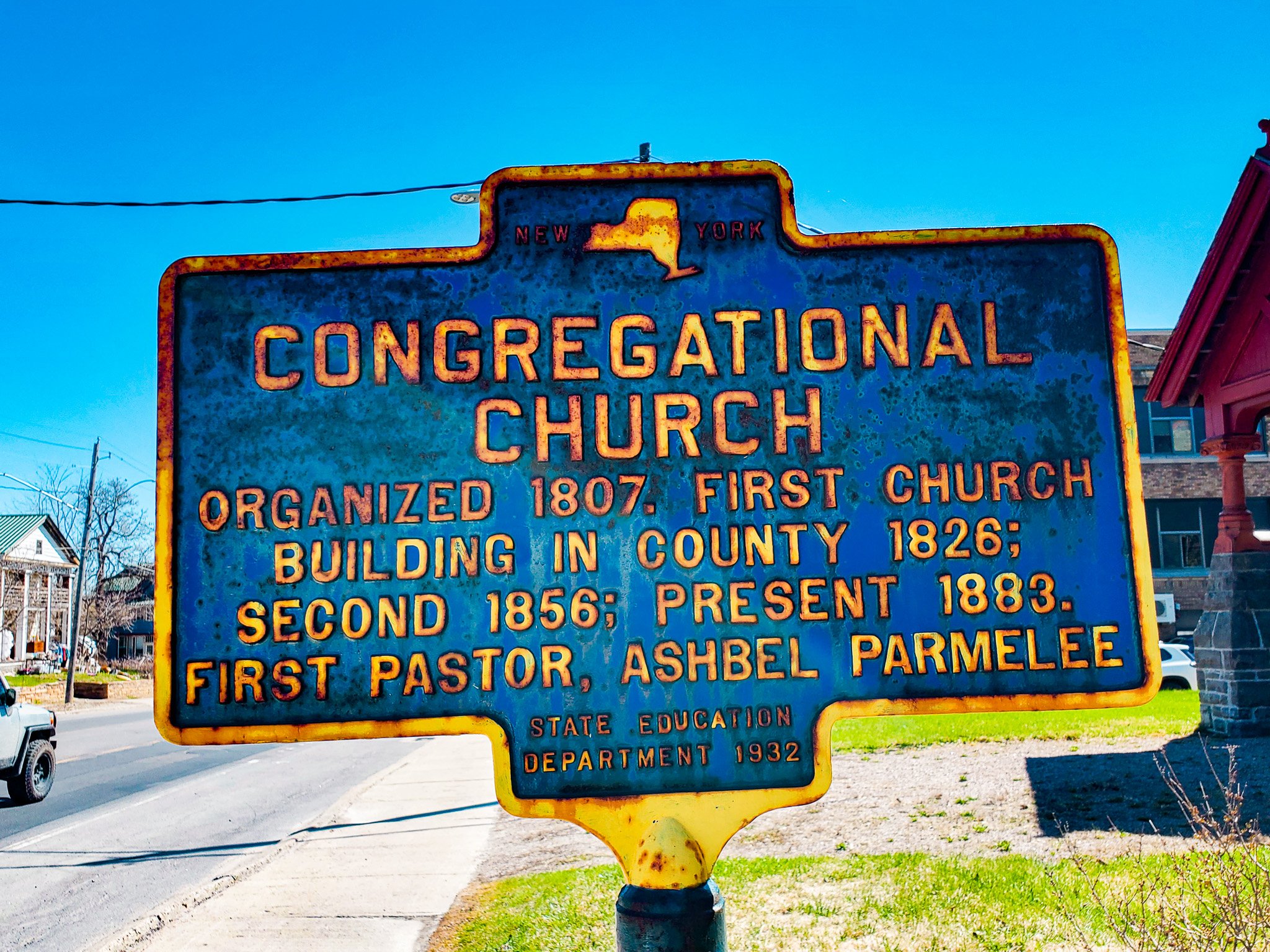 Congregational Church road side marker Malone NY.jpg