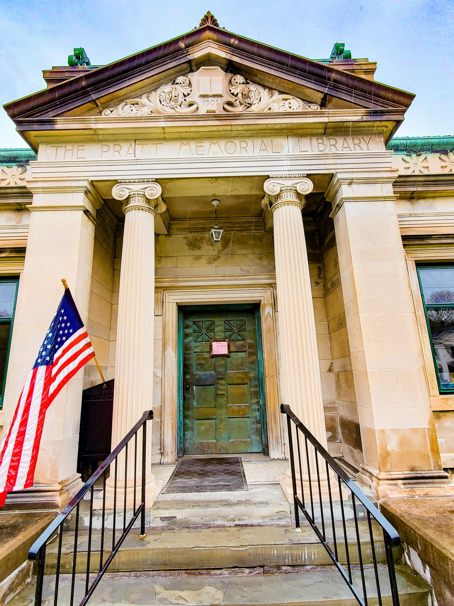 Pratt Memorial Library front door and columns New Milford Township PA.jpg