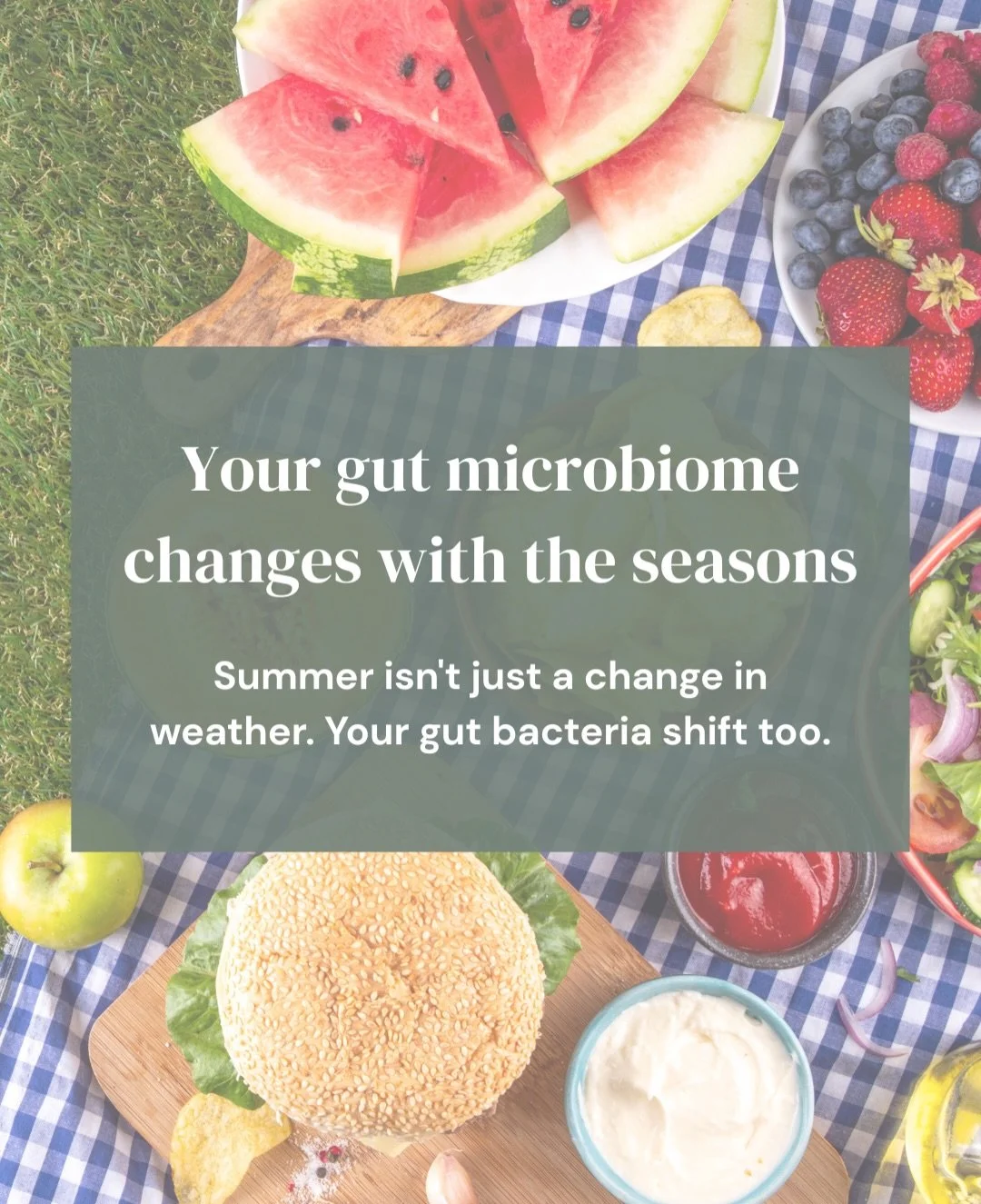 Did you know your gut microbiome changes with the seasons?
Research shows that microbiome diversity and bacterial composition can shift between winter and summer, largely due to changes in diet and lifestyle.
Summer naturally brings more fresh fruits