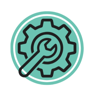 Gear with a wrench placed over it, symbolizing settings or maintenance.