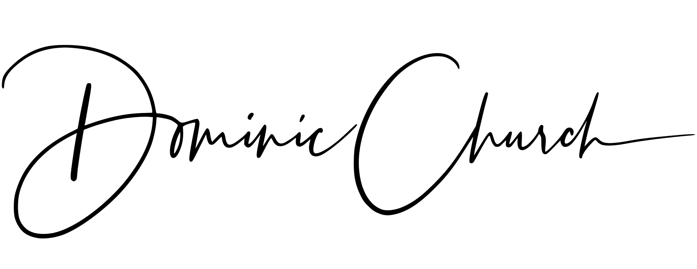 Signature-style text that reads 'Dominic Church' on a black background.