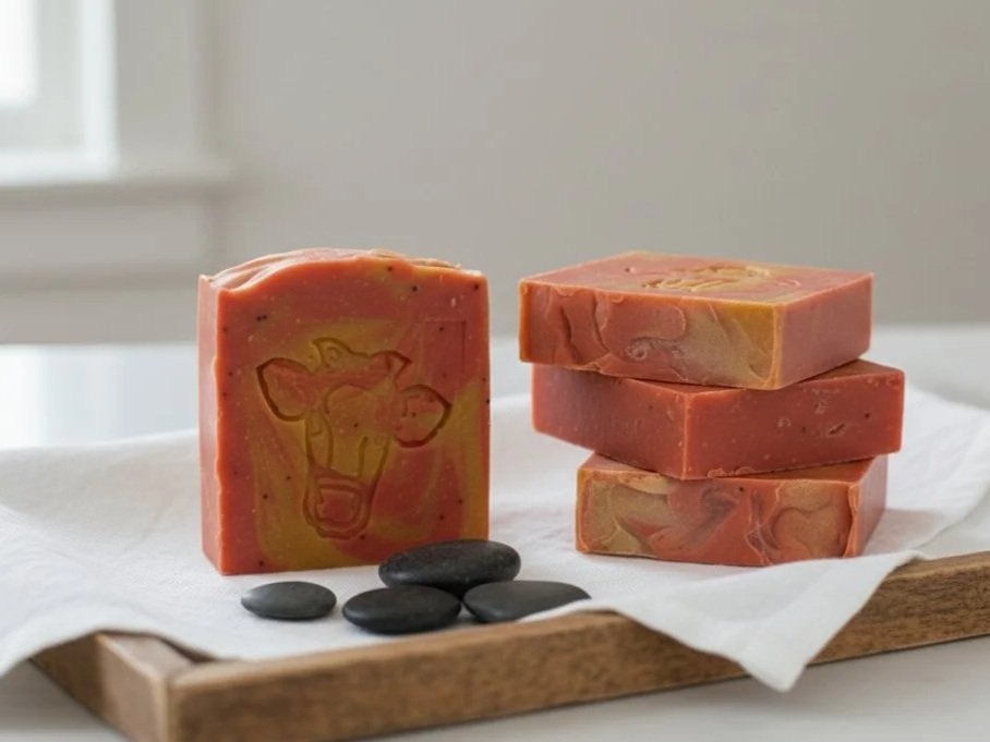 Cherry Lemonade Twist soap bar in spa setting