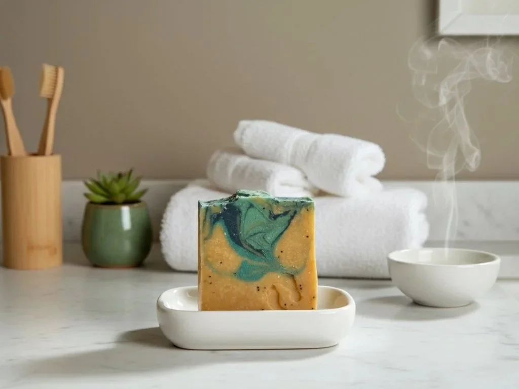 Jamaica Me Crazy soap bar - staged in spa setting