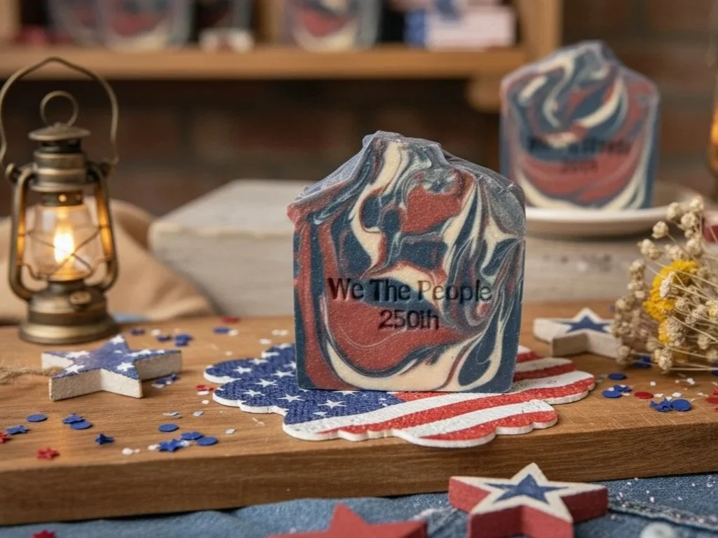 We The People 250th anniversary handmade soap bar — limited edition, raw Jersey milk and tallow