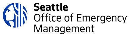 Logo of Seattle Office of Emergency Management with a blue globe icon and black text