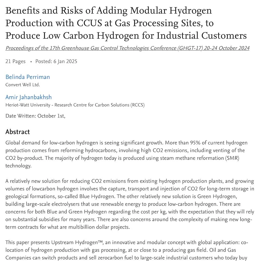 Benefits and Risks of Adding Modular Hydrogen Production with CCUS at Gas Processing Sites, to Produce Low Carbon Hydrogen for Industrial Customers