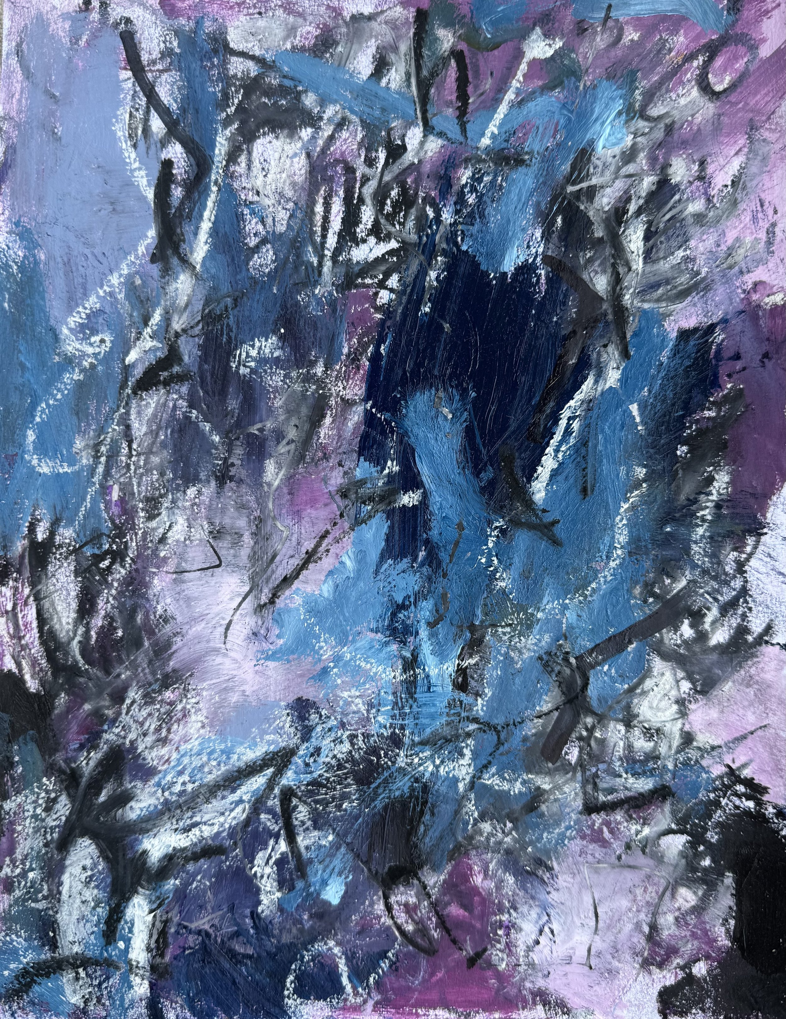 "In A Mood III," Acrylic and oil pastel on canvas, 12 x 9 in.