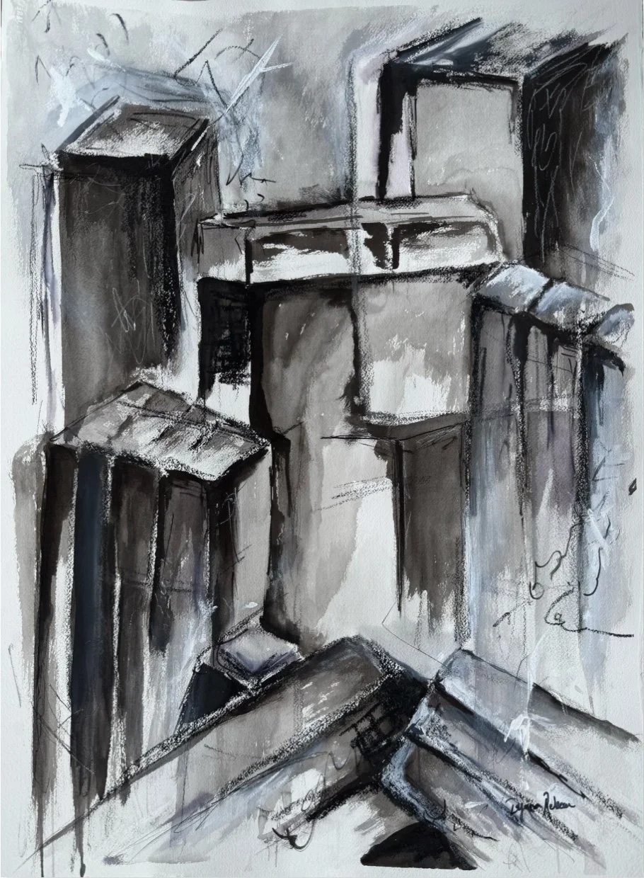 "Emerging Darkness"
Ink, gouache, and charcoal on paper, 30 × 22.5 in.