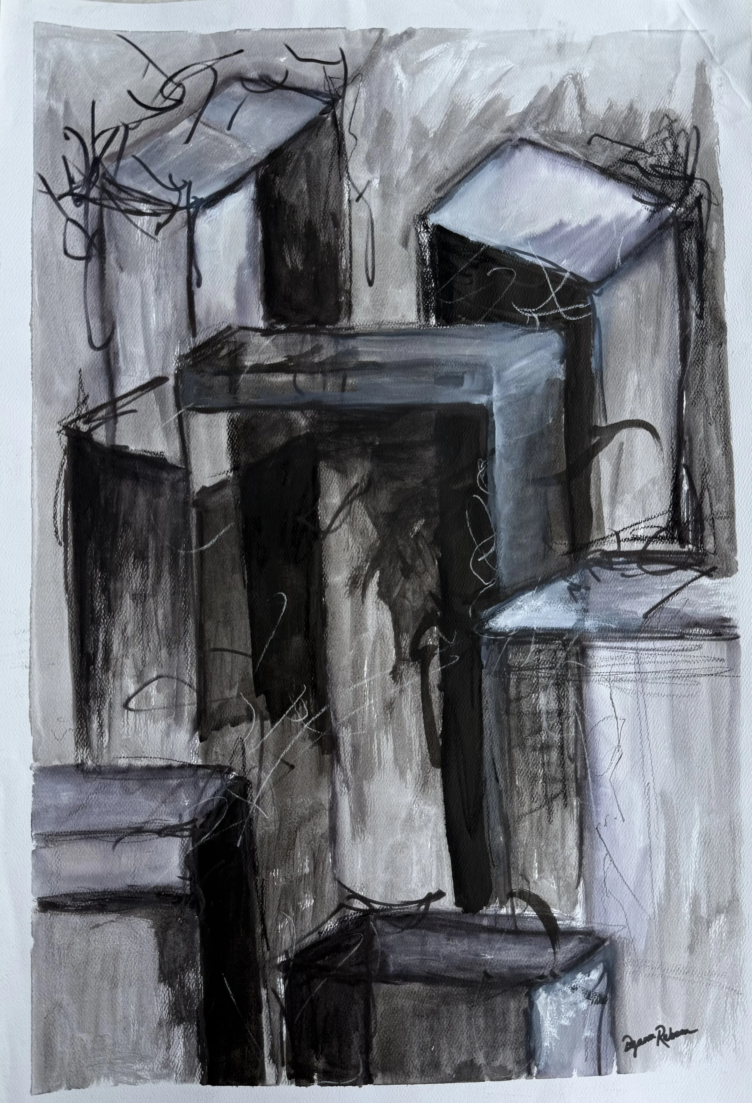 "Full Stop" 
Watercolor, ink, and charcoal on paper, 15 × 22 in.