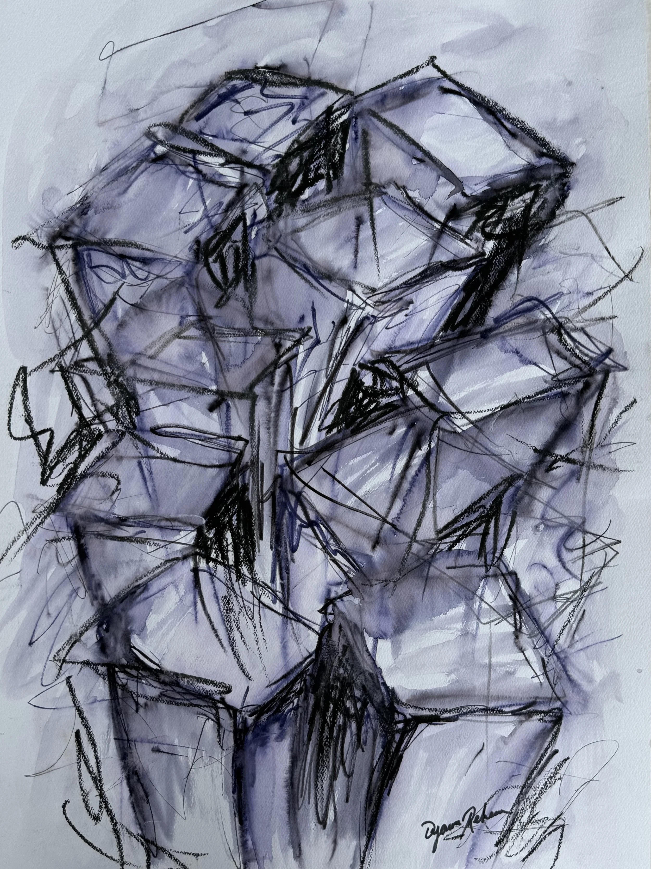 "A City at Dusk"
Watercolor pen, ink, and charcoal on paper, 15 × 22 in.