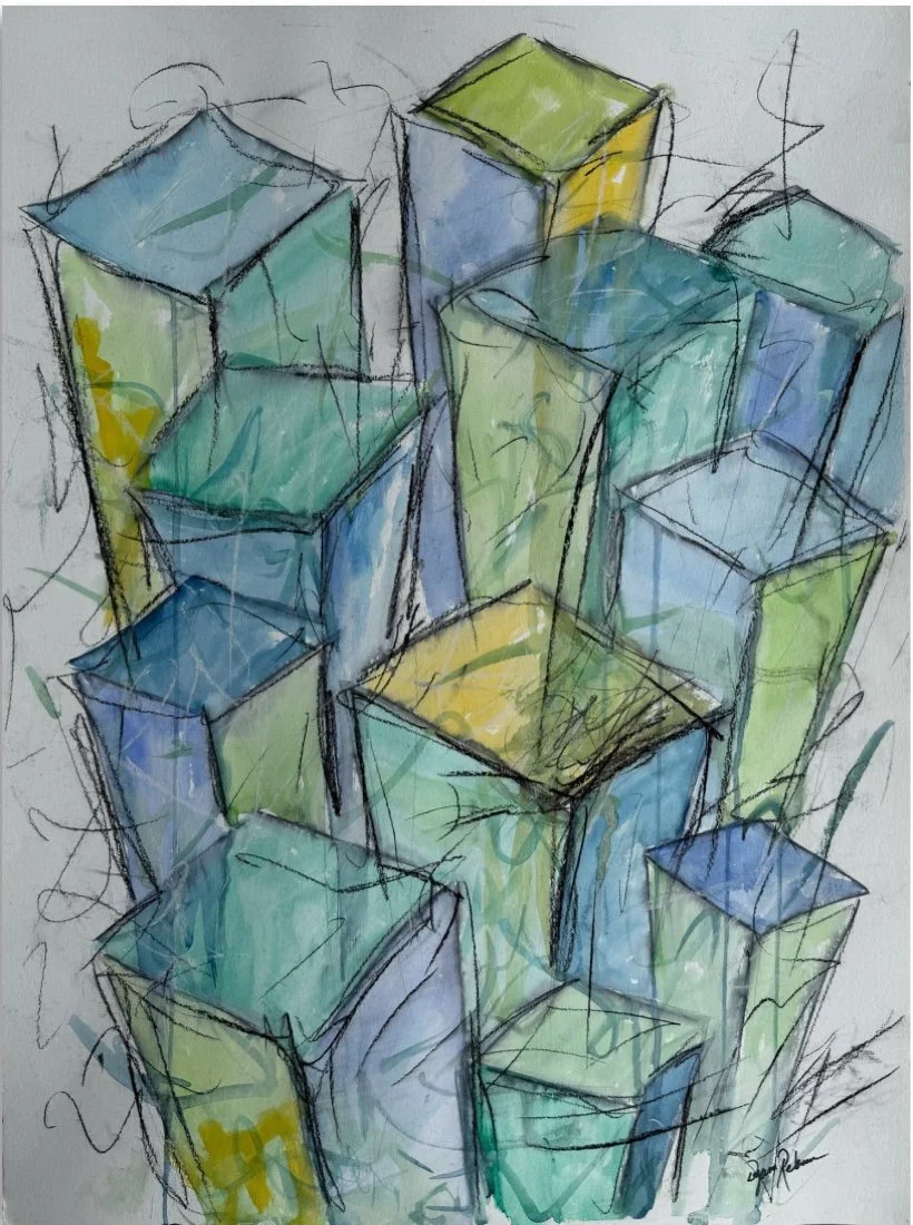 "Light at the End of the Tunnel"
Watercolor and charcoal on paper, 30 × 22.5 in.