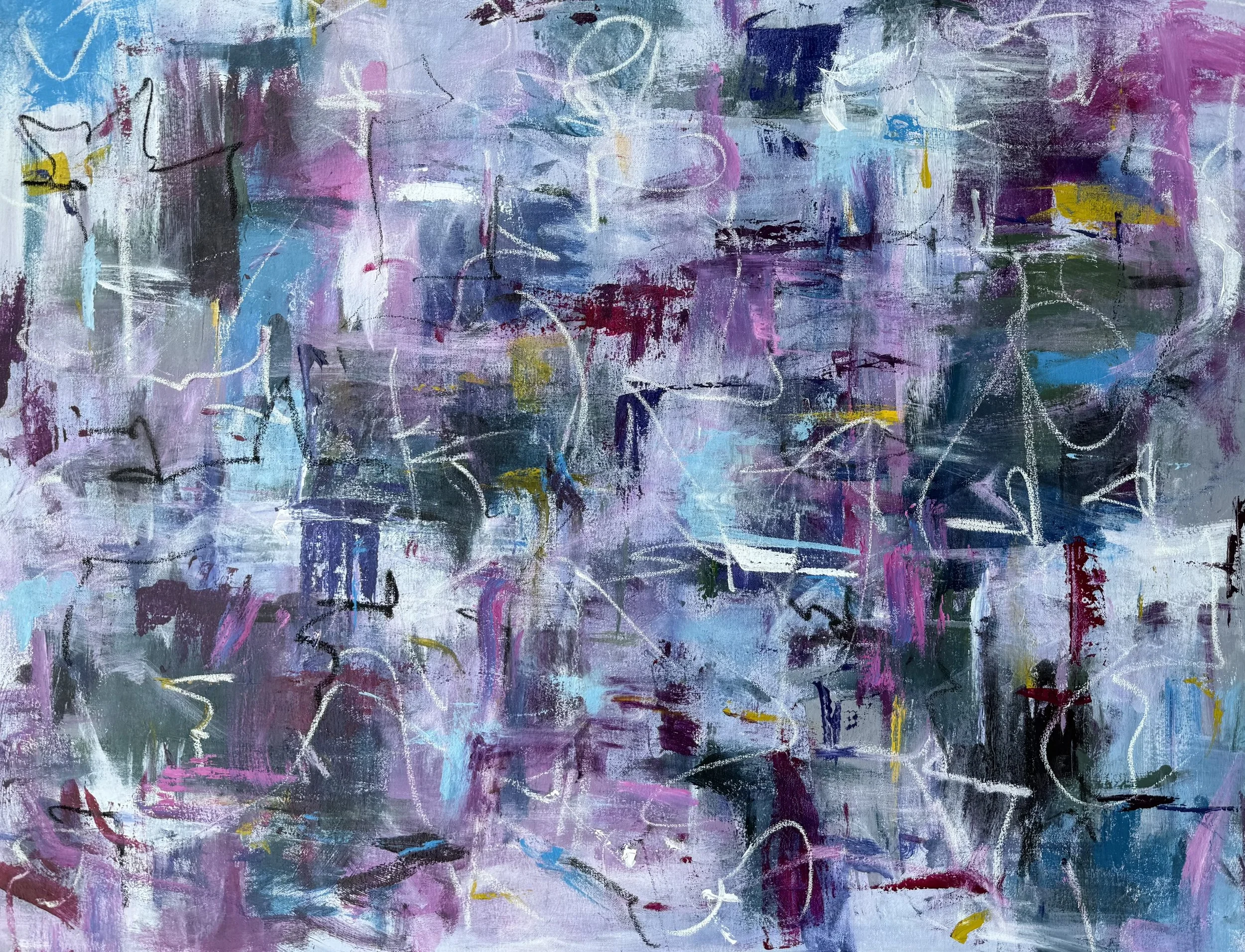"In A Mood V," Acrylic and oil pastel on canvas, 30 x 40 in., 