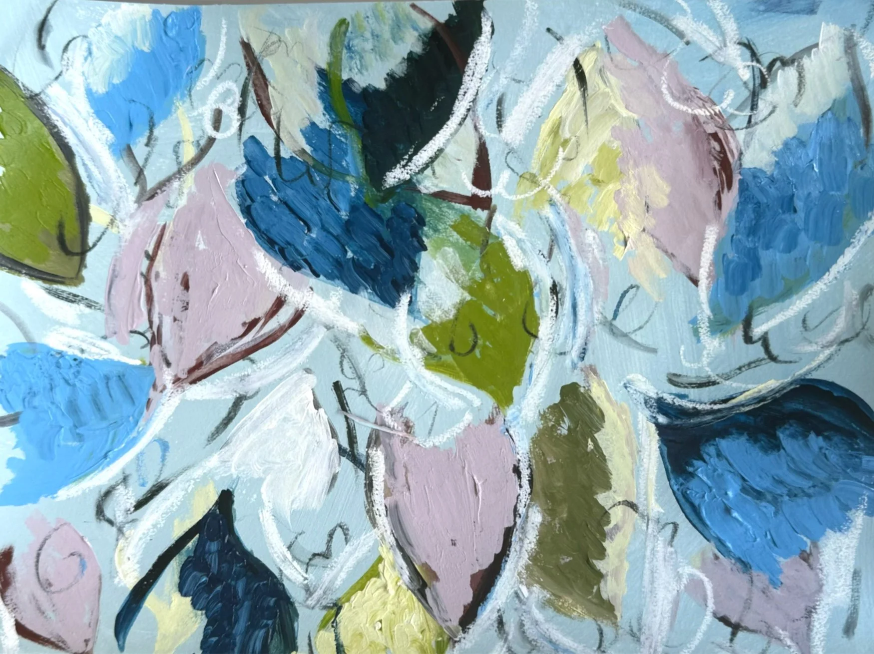 "Spring Petals II"
Acrylic & oil pastel on paper, 11 × 14 in.