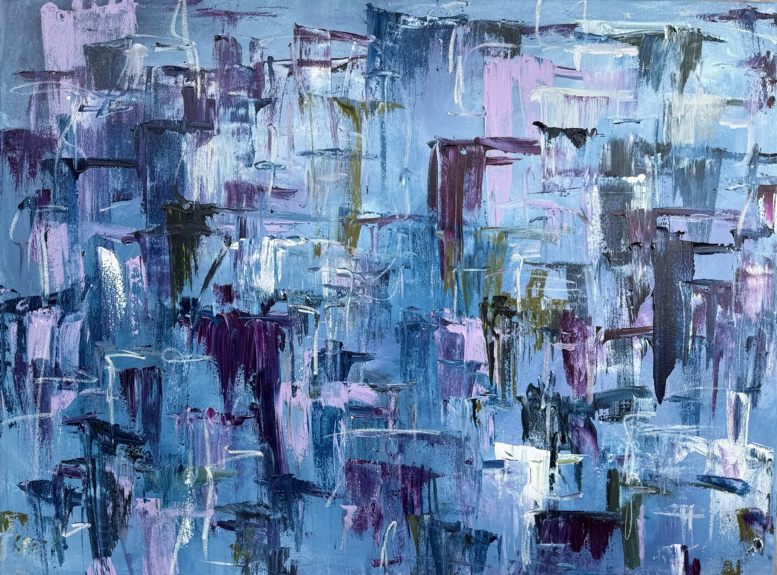 "Evening Mood," Acrylic and oil pastel on canvas, 30 x 40 in.
