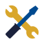 A crossed wrench and screwdriver, symbolizing tools or repair work.