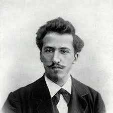 Black and white portrait of Piet Mondrian.