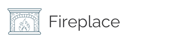 Illustration of a brick fireplace with a burning fire, accompanied by the text 'Fireplace'.