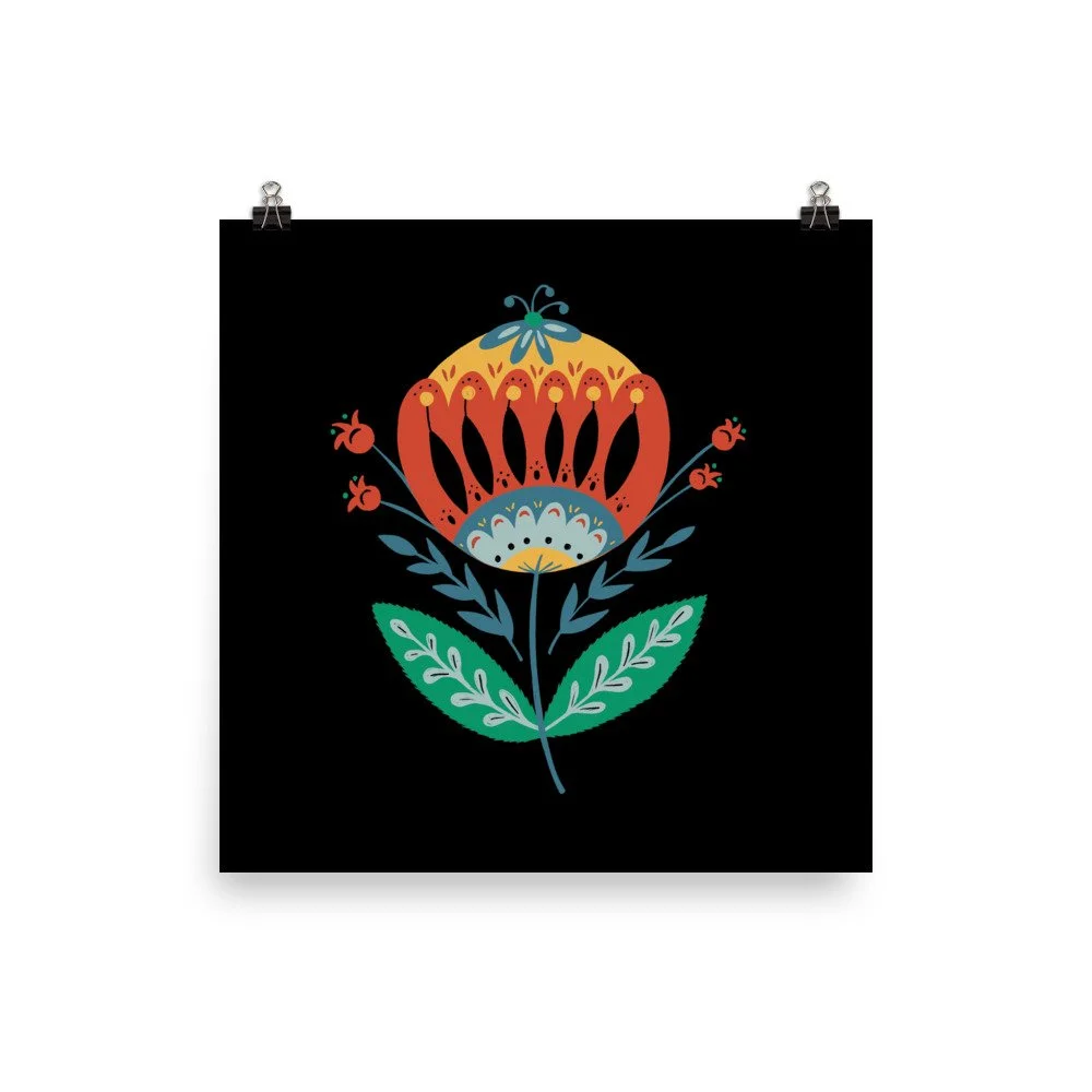 Midnight Meadow Folk Art Flower Print (1 of 3)