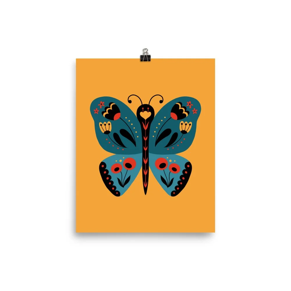 Folk Art Butterfly Premium Art Print